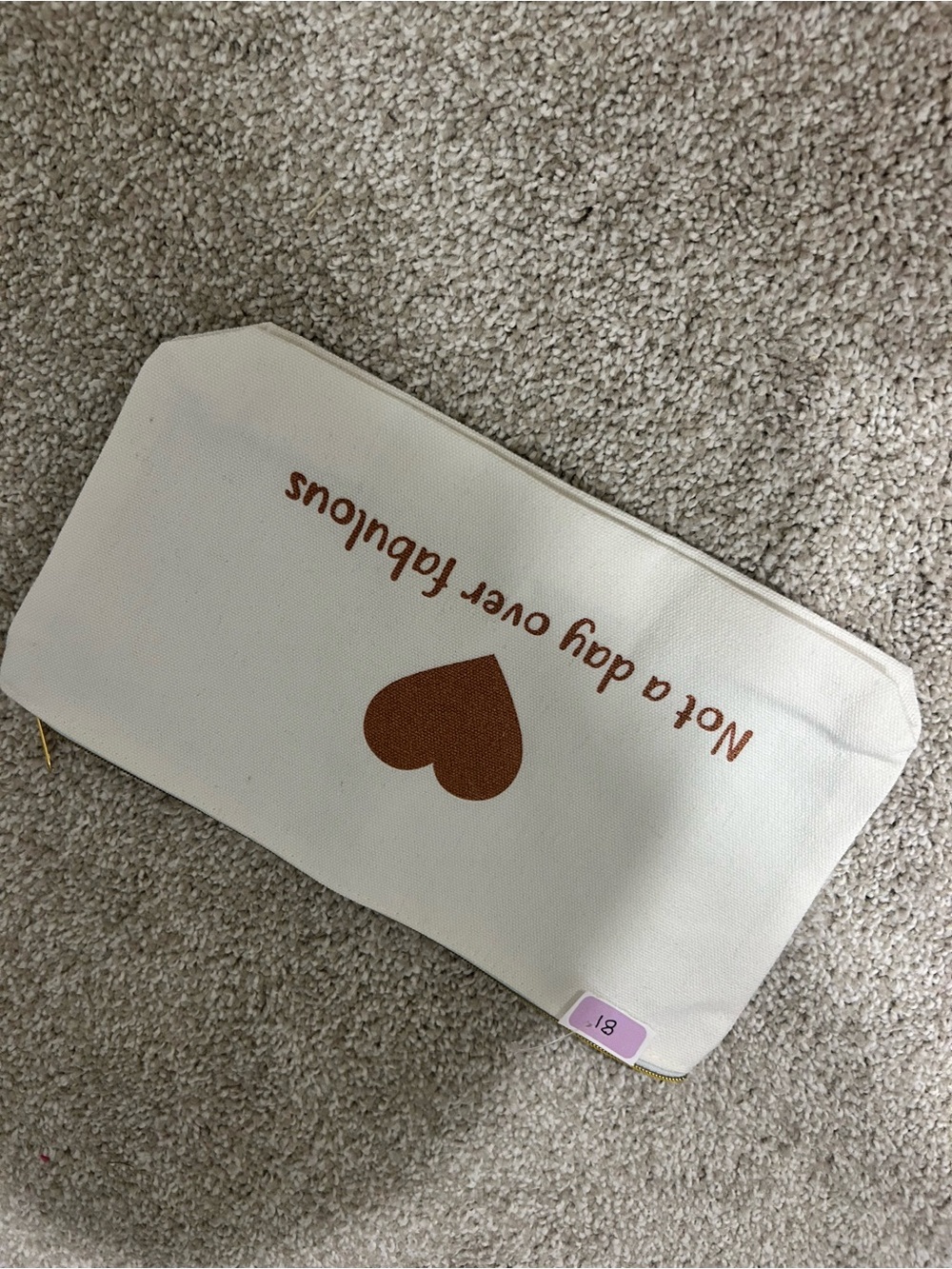 Canvas Heart Zip Pouch - Cream with Brown Heart